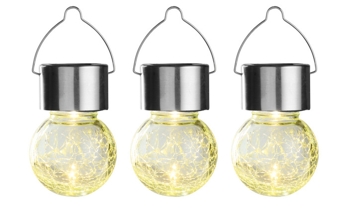 Solcellepære glass/metall Ø6 cm 3-pk.